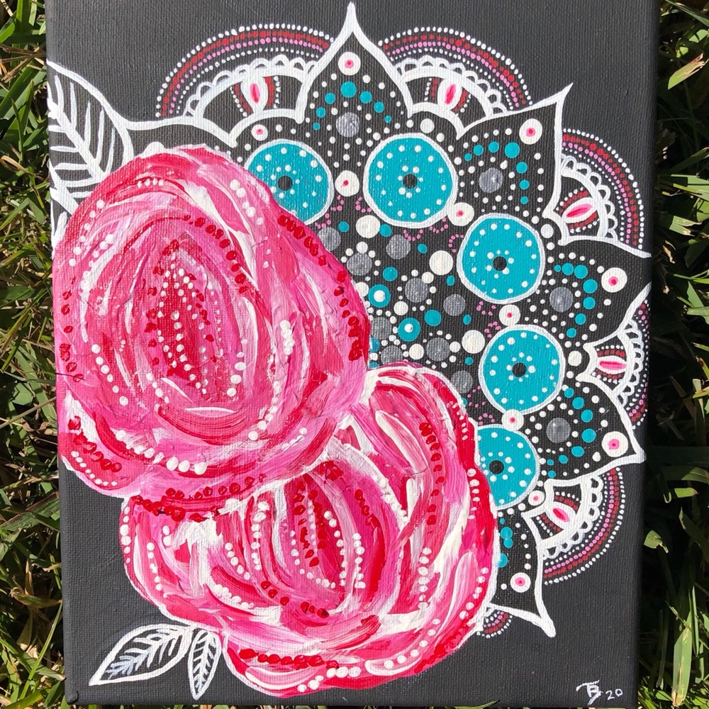 Original painting art work rose mandala 8X10”